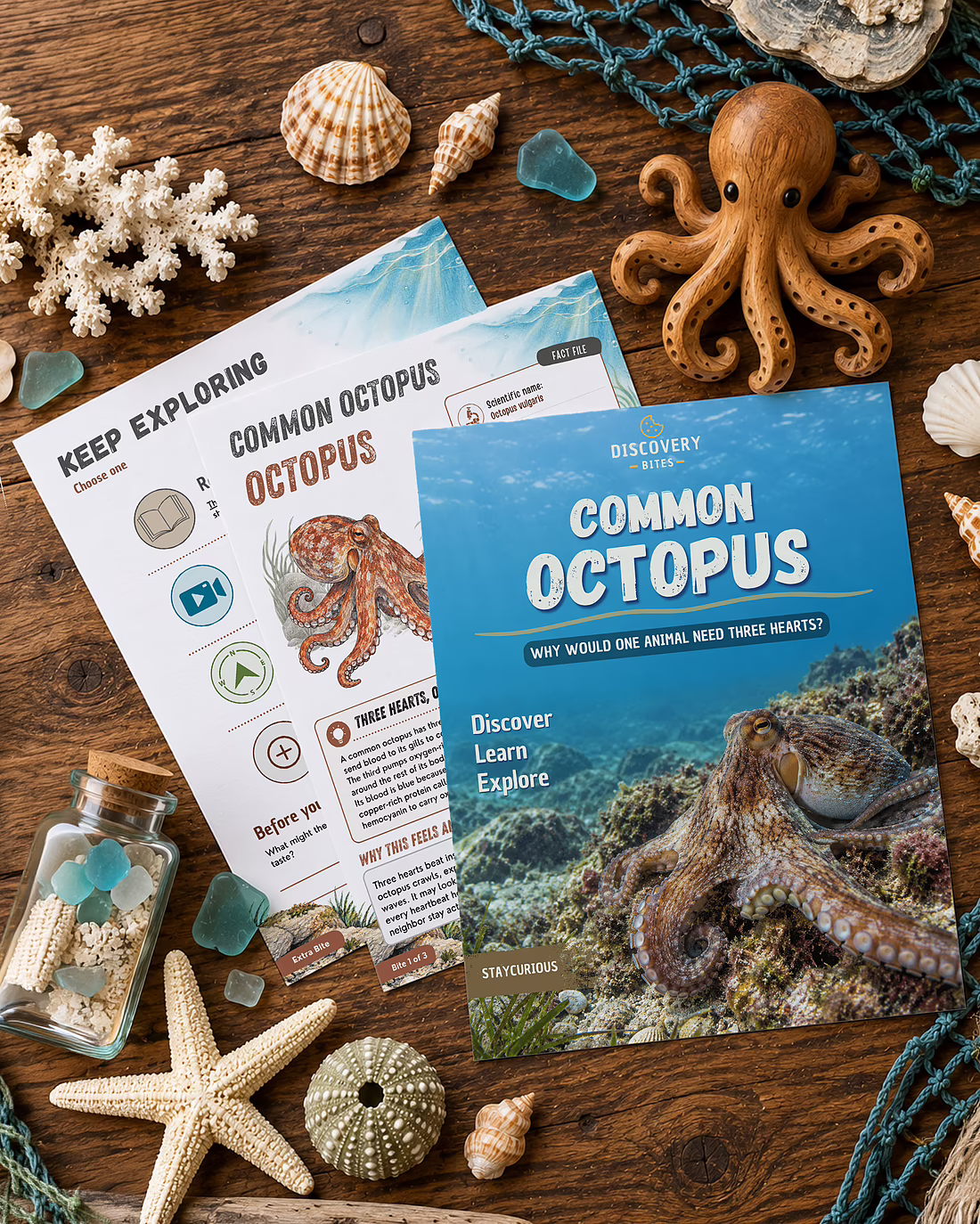 Discovery Bites printable learning kit with common octopus materials